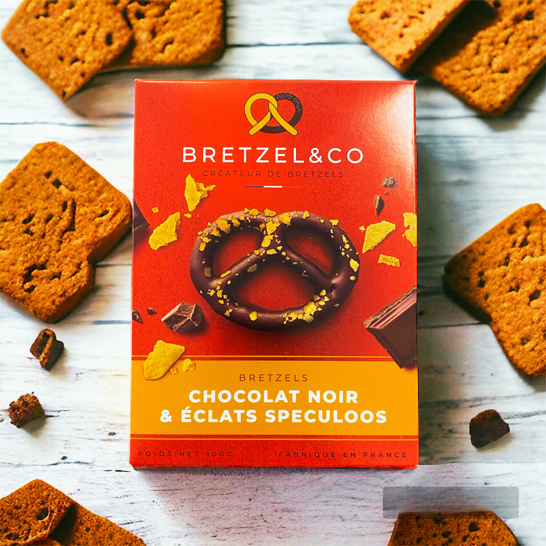 Bretzel chocolat noir - éclats de spéculoos - 100g