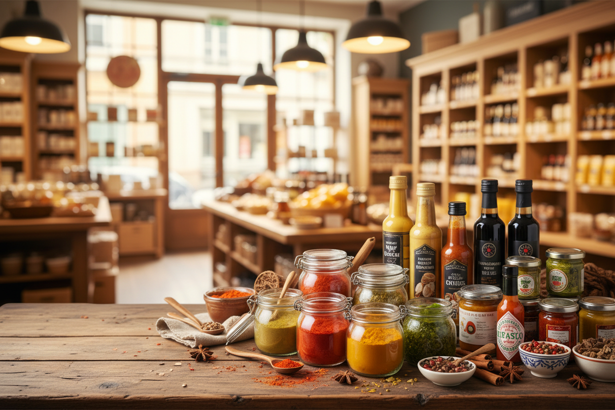 Avec en fonds une épicerie plus chaleureuse et une table en bois